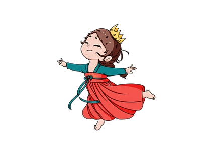 卡通手绘彩绘可爱戴皇冠汉服跳舞