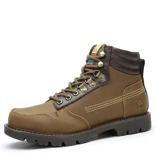 camel骆驼 正品 新款日常休闲男士马丁靴 真皮圆头系带男靴 卡其色