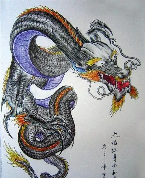 时尚彩色披肩龙纹身图案