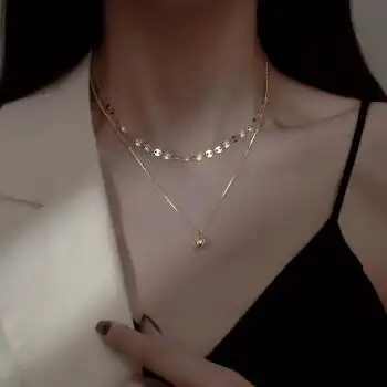 双层圆珠项链2021年新款潮仙气冷淡风简约轻奢小众锁骨链女夏金色