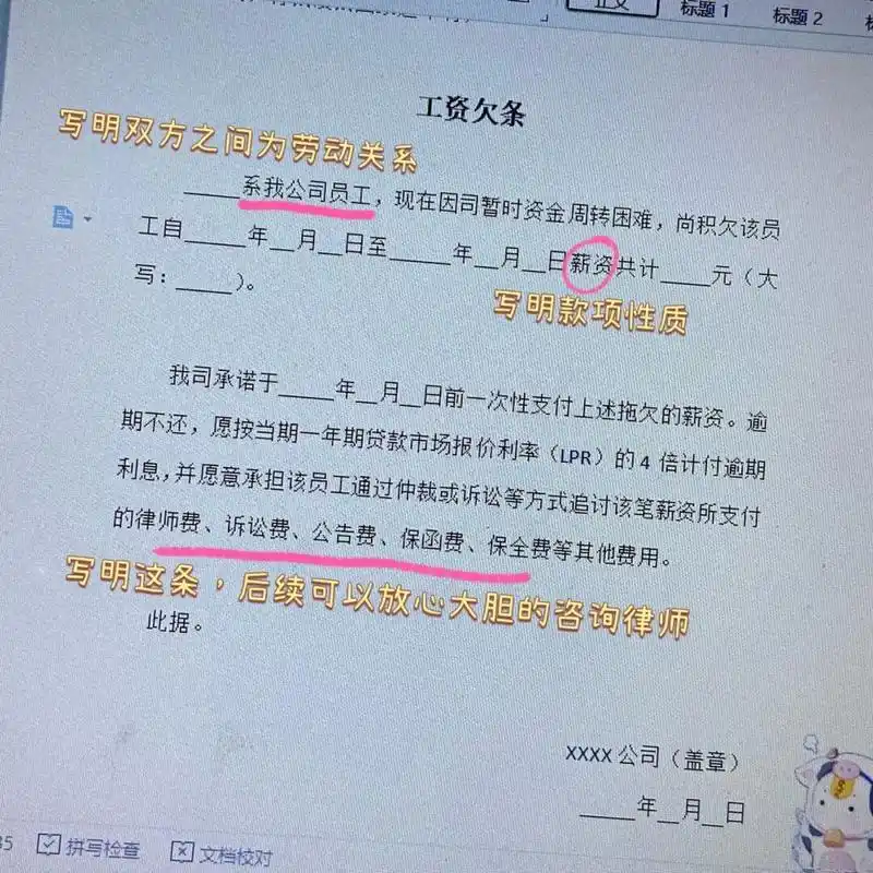 实习律师|工资欠条范本 临近过年了,欠付工资的同事们注意维权啊!