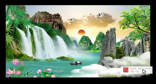 山水风景聚宝盆山水装饰画电视背景墙