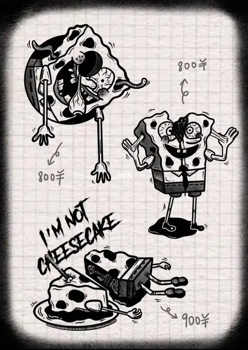 成都原创纹身手稿8415暗黑海绵宝宝卡通纹身