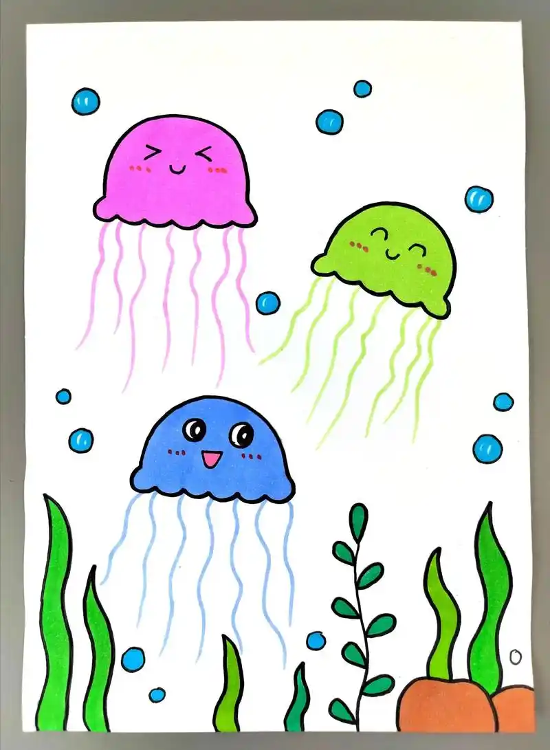 教你用简单的线条画可爱的水母,简单又好看,快来试试吧#图文伙 - 抖音