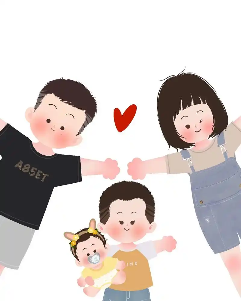 一家四口卡通全家福.我的卡通全家福可爱吧#漫画 #人类幼崽  - 抖音