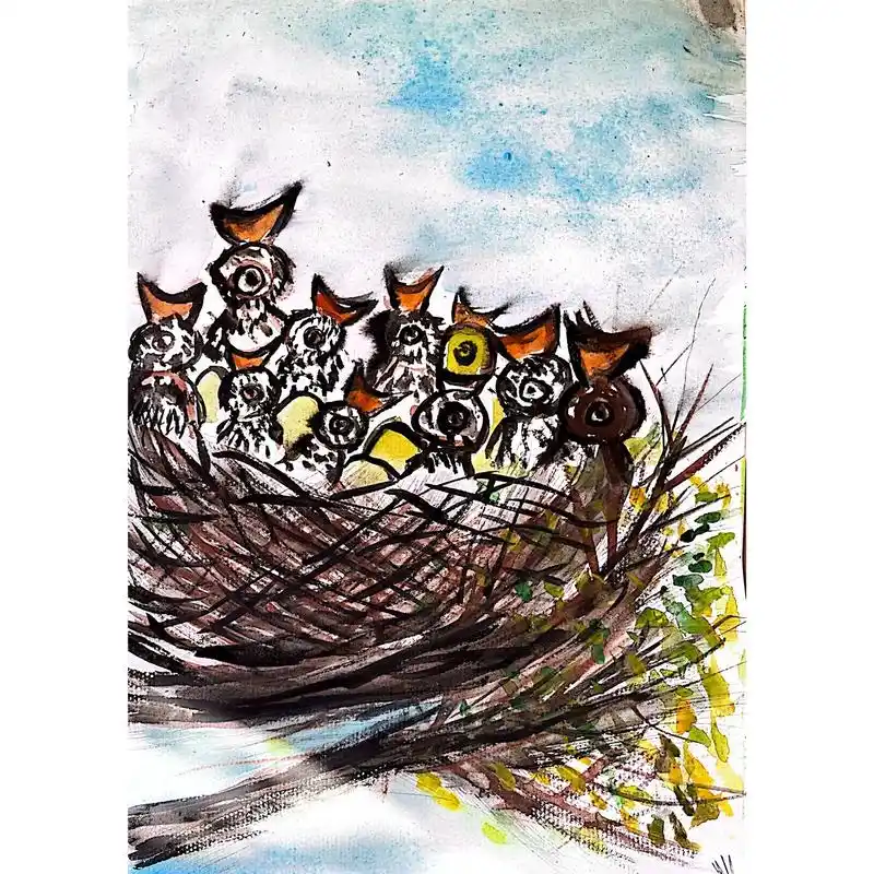 一起学画画 #儿童画作品 鸟巢 - 抖音