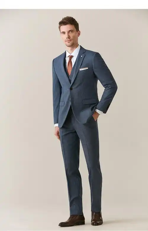 英式学院风西服套装男修身上班男士职业西装套装商场同款蓝灰色上衣