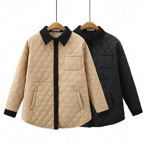 2023秋冬季加肥加大码女装200斤胖mm非南国蒂尼菱形格棉衣外套846