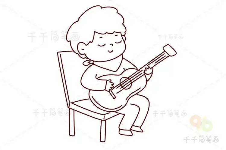 弹吉他的男孩简笔画才华和颜值并存