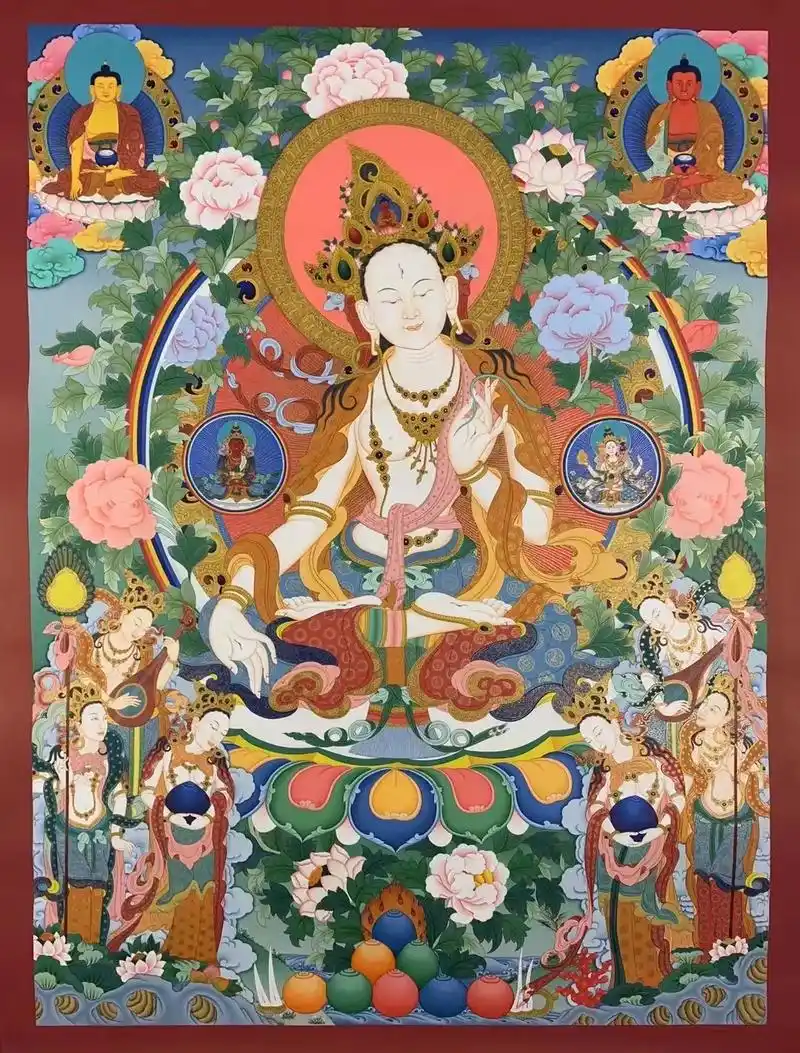 唐卡 《精品级白度母唐卡》(长寿三尊) 尺寸70x100c - 抖音