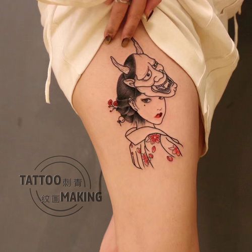 纹身贴刺青纹画原创花卉日式般若富江艺伎大腿防水持久少女暗黑系