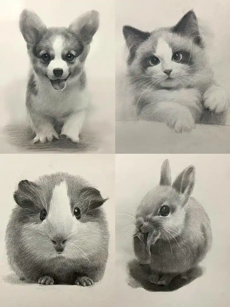 素描动物的大致绘画步骤 166 - 抖音