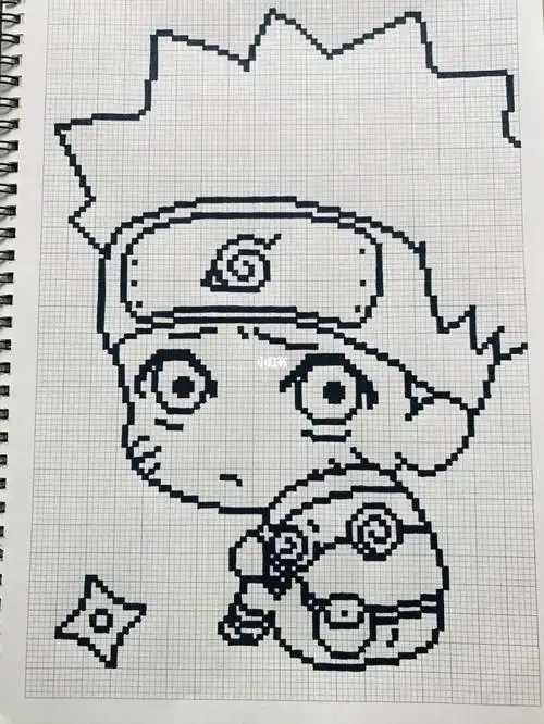 像素画  #格子画  #网格画  #临摹  #漩涡鸣人  #火影忍者