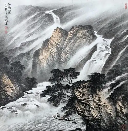 雨中潺潺溪流,空灵悠远,好一幅山水国画!