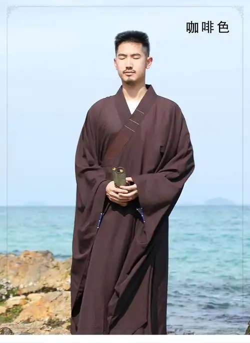 2022新款 弘通普舵广袖海青僧服男居士服姜土黄色宽袖海清僧衣佛教