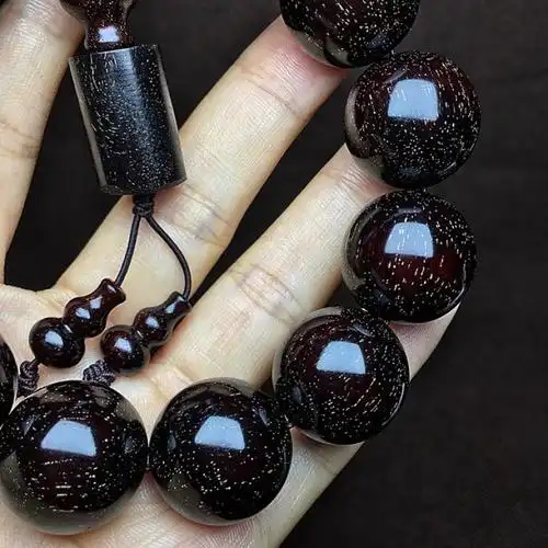 印度小叶紫檀木拆房老料佛珠新款手串爆满金星20手链呢料高油密