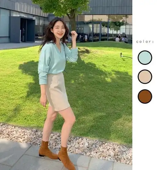 主色是流行的薄荷绿搭配卡其色搭配思路这个组合是秋日里的小清新