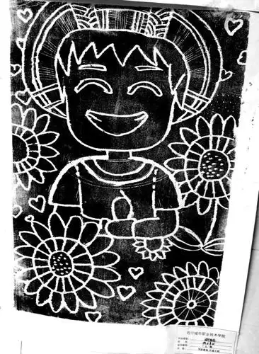 富有色彩冲击力且充满童趣的儿童彩色粉印版画.