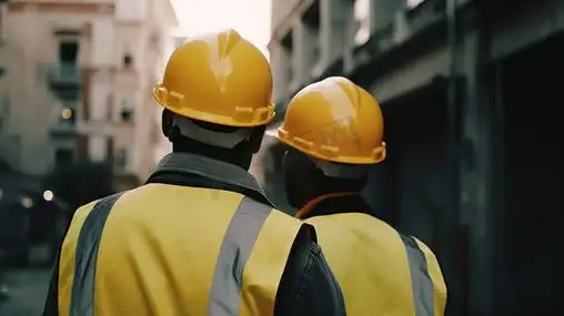 劳动剪影工地工人安全帽背影摄影图