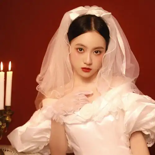 新款网红写真拍照头纱短款蝴蝶结多层抖音同款新娘结婚头饰蓬蓬纱