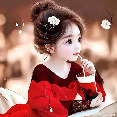 红色系丸子头萌妹可爱头像
