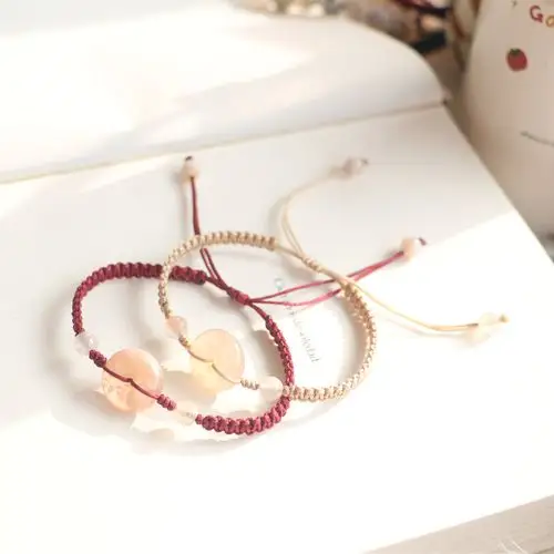 2020鼠年本命年樱花玛瑙平安扣红绳手链女 转运编织手绳新年礼物