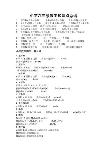 小学六年级数学知识点总结