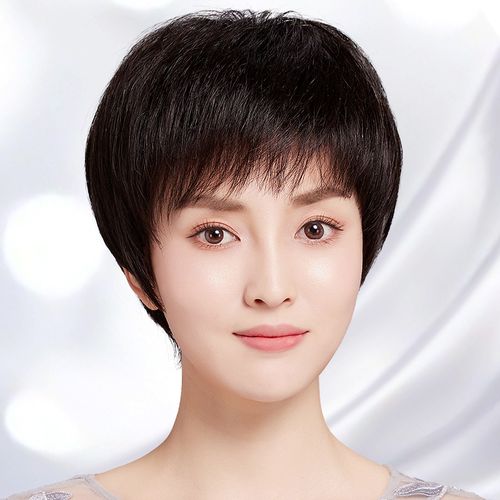 假发短发女全头套真发全真人发全头适合圆脸假发套真人发丝中老年