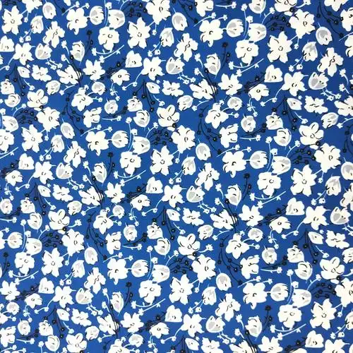 现货批发蓝色底白色小碎花面料不透雪纺连衣裙衬衫服装布料碎花布