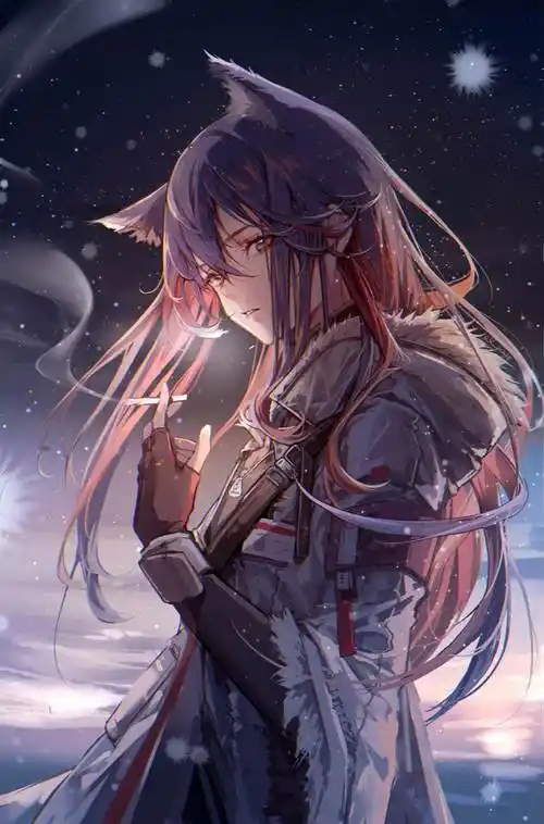 吸烟的二次元人物插画图片