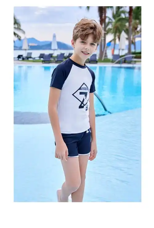童装儿童泳衣男童泳裤小中大童字母泳衣男孩宝宝大码时尚泡温泉游泳裤