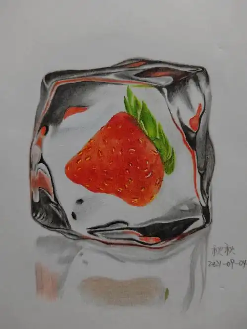 彩铅画简单的冰冻草莓步骤色号