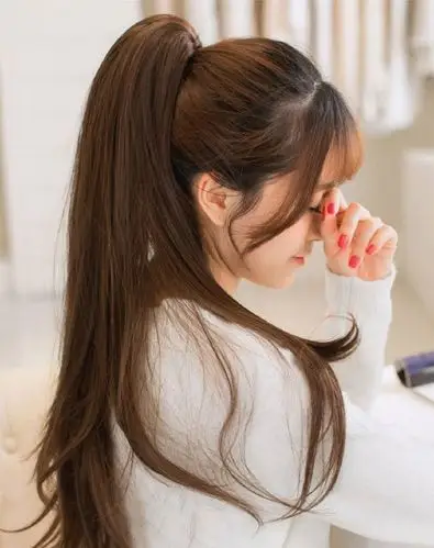 假发马尾女长直发 绑带式气质长发扎辫子 中长款真马尾真发假发片