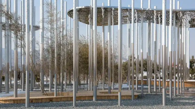 由 aurelien chen 设计的抽象再现中国传统景观表达的建筑装置.