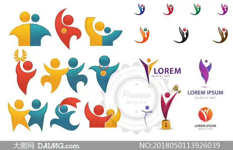 获奖的小人等标志创意设计矢量素材