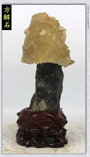 矿物晶体标本石头 天然奇石原石 少见的黄色花状方解石晶簇12