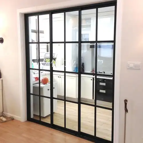 钛铝合金厨房极窄黑框三联动玻璃推拉移门客厅阳台卫生间滑门定做