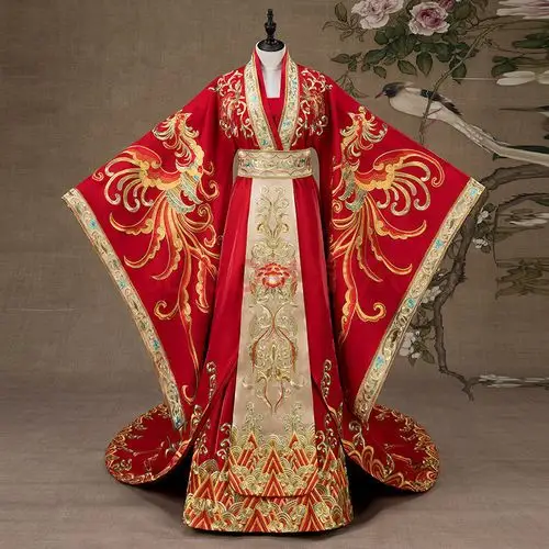 汉式婚服情侣套装结婚中式婚礼周制汉服刺绣长拖尾凤冠霞帔演出服