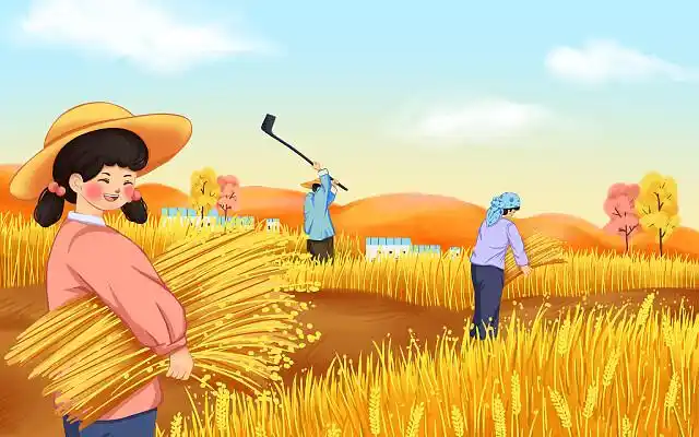 秋天丰收的喜悦人物劳动开心金黄田野