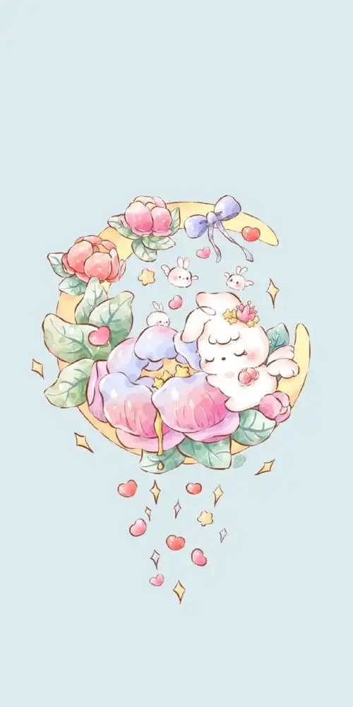 92小兔子和花朵系列9678967896浪漫七夕插画壁纸#七夕