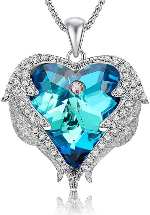 caperci 天使之翼心形施华洛世奇水晶吊坠项链 - 浪漫情人节首饰送给