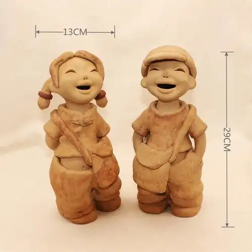 手工陶泥人物陶艺泥塑手工艺艺术品收藏品鸭舌帽陶土泥人