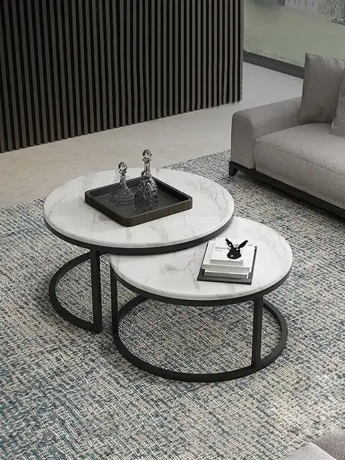 轻奢网红ins大理石茶几北欧简约后现代客厅简易大小圆型高低组合