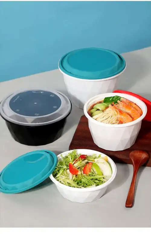 加厚防盗扣快餐盒一次性打包盒密封餐盒外卖打包盒圆形食品级饭盒 800