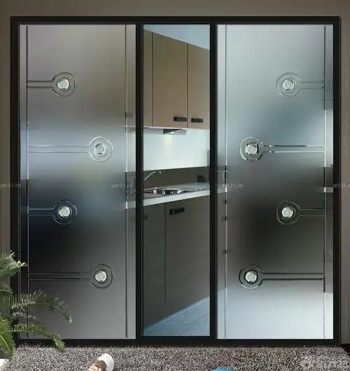 小户型厨房推拉门黑色门框装修设计图片