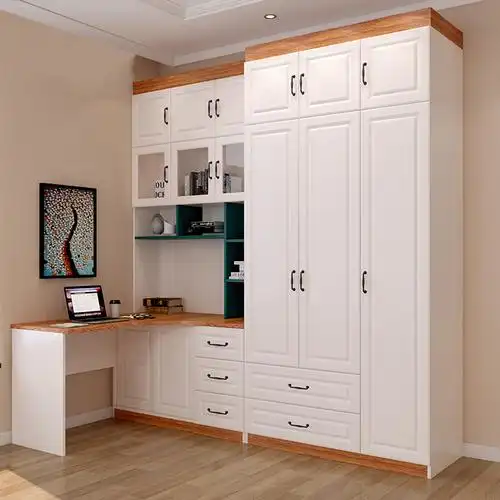 电脑桌衣柜一体靠墙小户型儿童衣橱组合多功能书桌书柜组合带柜子