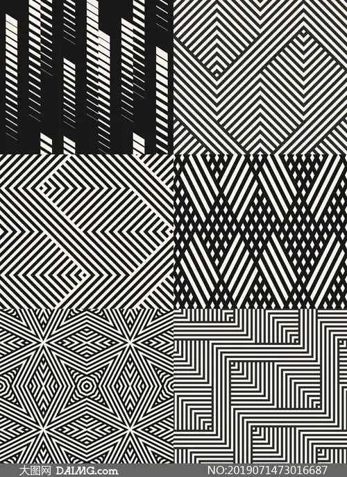 黑白无缝平铺几何图案设计矢量素材
