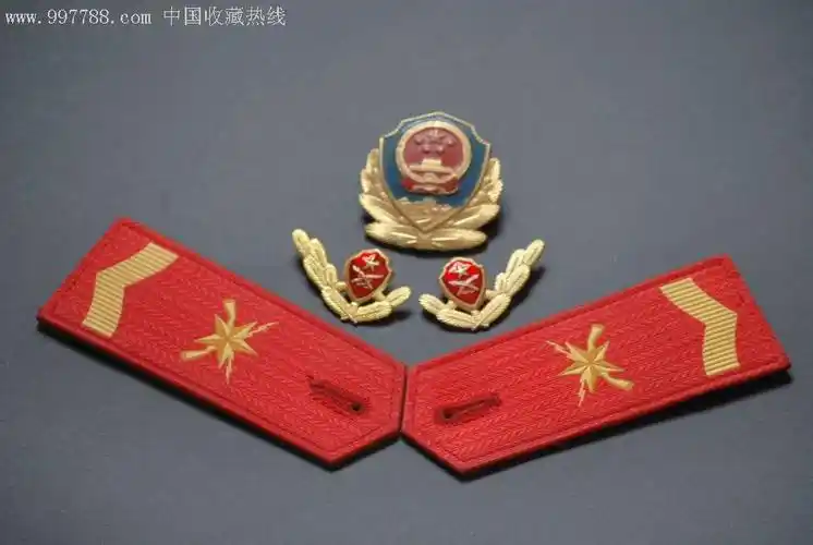 退役武*二期士官帽徽领花(套组),老帽徽,武警帽徽,八十年代(20世纪)