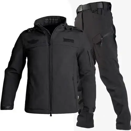 警黑战术执行抓绒冲锋衣冬季加绒保暖拒水保安多功能训练执勤服