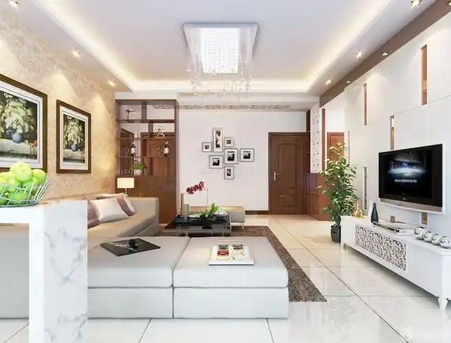 现代简约农村盖别墅客厅吊顶效果图